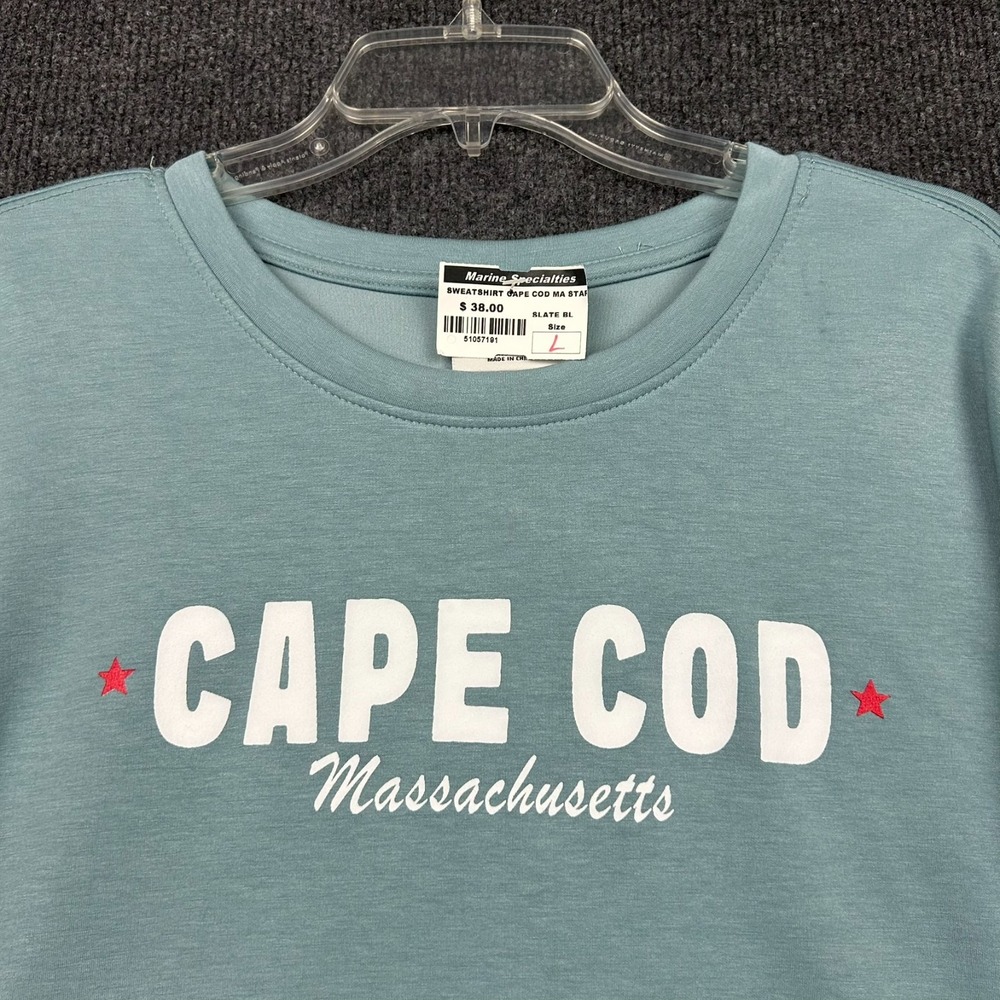 ALL CLOUD Cape Cod Mass. Large Long Sleeve Crop Sweater Slate Blue Beach Coastal - Picture 2 of 13